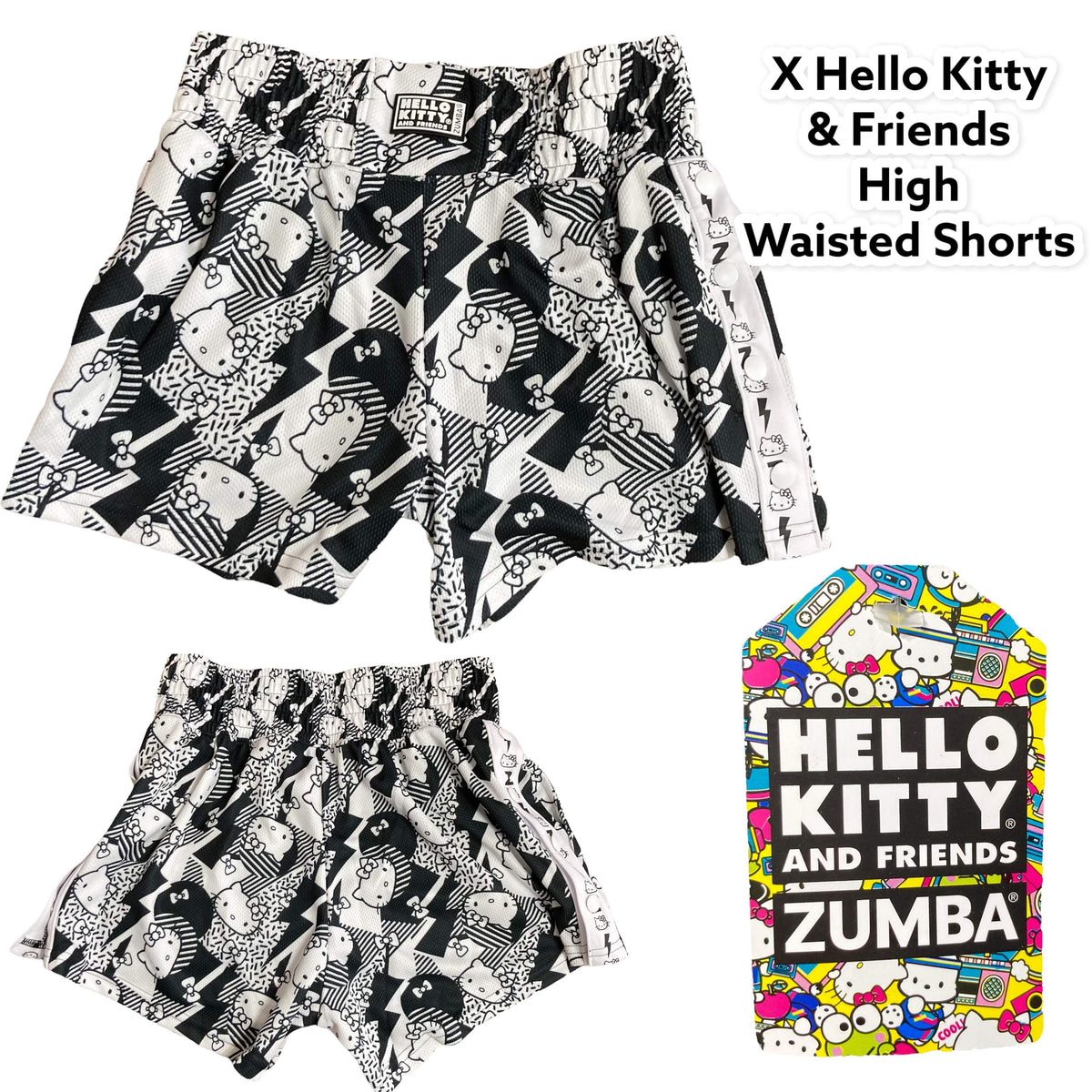 ＜即納品＞Zumba(ズンバ)／X Hello Kitty & Friends High Waisted Shorts／ハローキティ＆フレンズ  ハイウエストショーツ／Style #Z1B000143／Color：Bold Black(ボールドブラック)