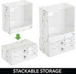mDesign(エムデザイン)◆メイクボックス・小物入れ◆大理石柄 2つの引き出し 2点セット／Plastic Stackable Makeup Cosmetic Storage Organizers with Marble Pattern - Set of 2